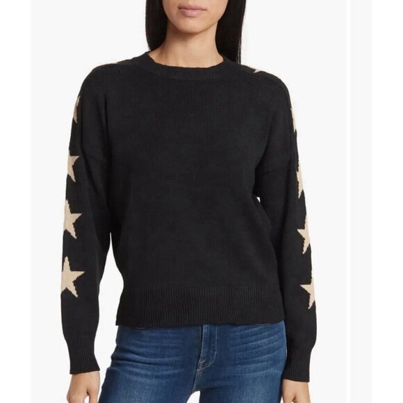 Sweet Romeo Sweaters - Sweet Romeo Star Sweater Size Medium Black Knit Camel Stars Celestial